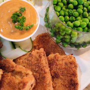 Crispy Tofu plus Hummus Mayo Dip -Gluten and Wheat Free Options available.